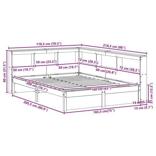 Легло с библиотека 2 pcs Кафяво с восъчно покритие 200 x 160 см