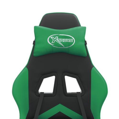 Въртящ гейминг стол опора за крака черно-зелен изкуствена кожа