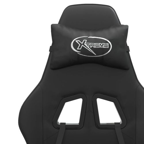 Въртящ гейминг стол с опора за крака, черен, изкуствена кожа