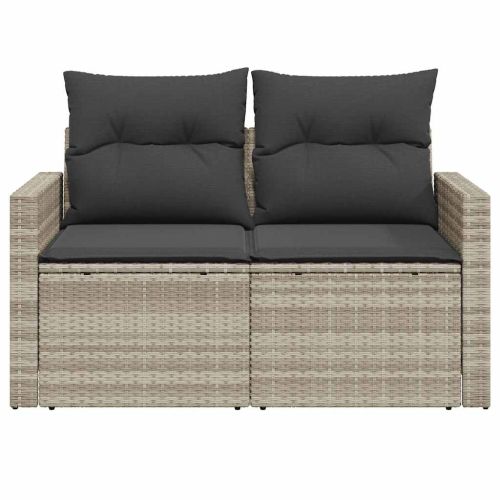 Градински диван с възглавници 2-местен светлосив полиратан