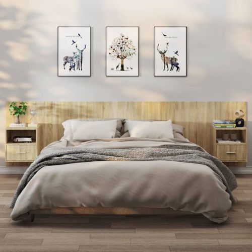 Нощни шкафчета за стенен монтаж, 2 бр, дъб сонома