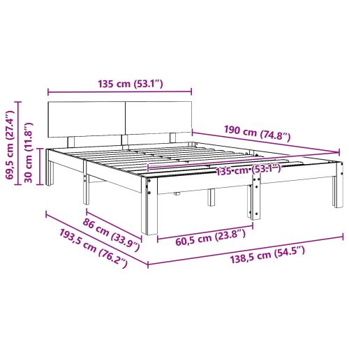 Рамка за легло с таблото Кафяво с восъчно покритие 135 x 190 cm