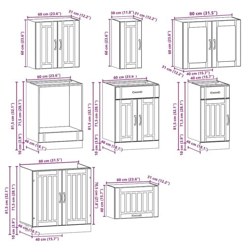 Комплект кухненски шкафове от 8 части Kalmar, инженерно дърво