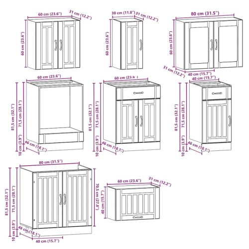 Комплект кухненски шкафове от 8 части Kalmar, инженерно дърво