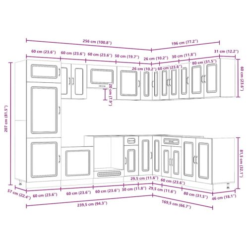 Комплект кухненски шкафове от 14 части Kalmar, инженерно дърво