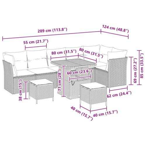 Градински Софа Комплект с възглавница 9 pcs бежово и светлосиво