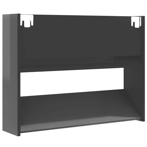 Стенен шкаф за обувки, сив гланц, 80x18x60 см, инженерно дърво