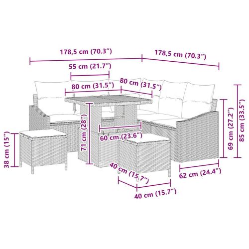 Градински Софа Комплект с възглавница със съхранение 8 pcs Сив