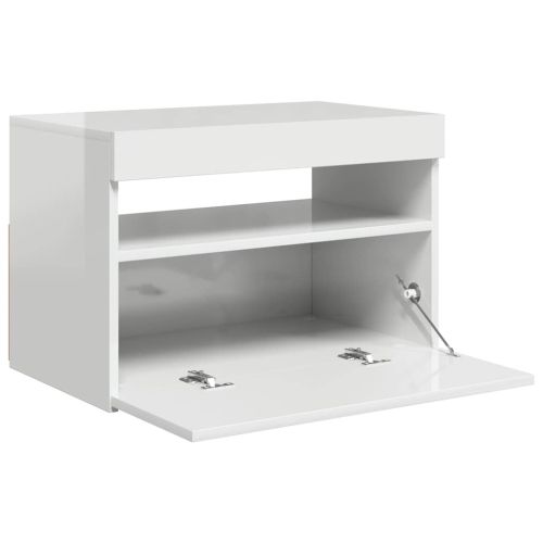 ТВ шкаф с LED осветление, бял гланц, 60x35x40 см