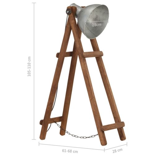 Подова лампа, сребриста, E27, мангово дърво масив