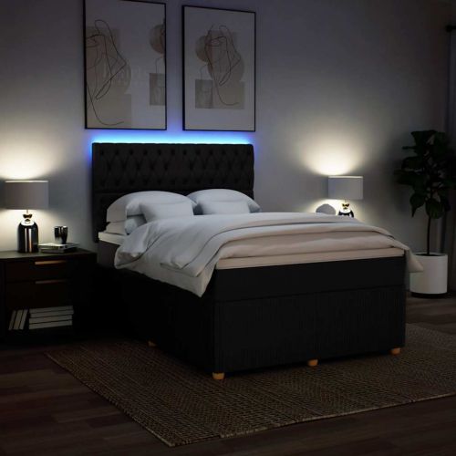 Боксспринг легло с матрак, черно, 140x200 см, плат