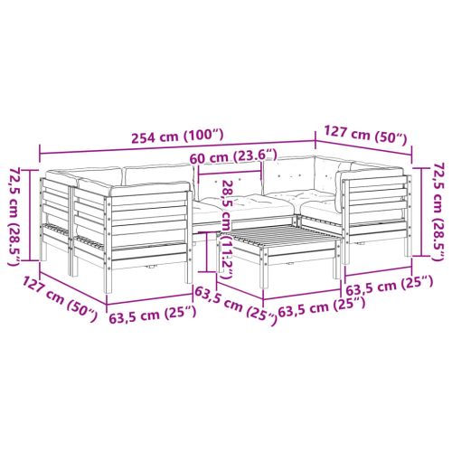 Градински диван от 7 части с възглавници, импрегниран бор