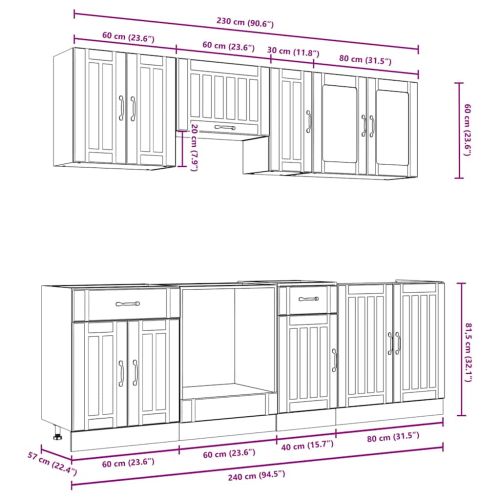 Комплект кухненски шкафове от 8 части "Lucca", бетонно сив, инженерно дърво