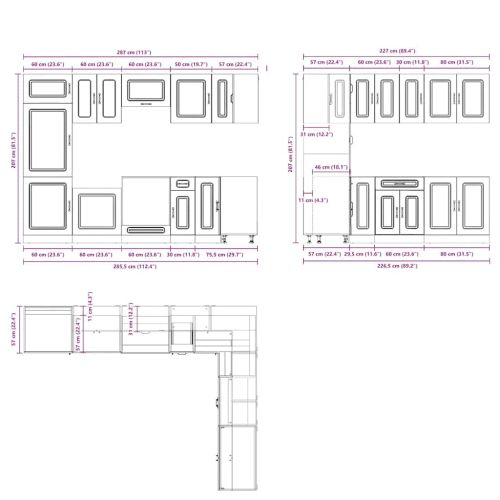 Комплект кухненски шкафове от 14 части Kalmar, инженерно дърво