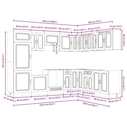 Комплект кухненски шкафове от 14 части Kalmar, инженерно дърво