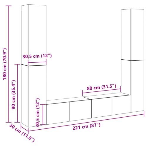 Комплект ТВ шкафове за стенен монтаж 6 части, инженерно дърво