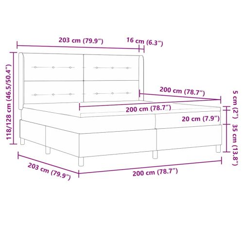 Легло с пружинирана основа Тъмен сив 200 x 200 cm Кадифе