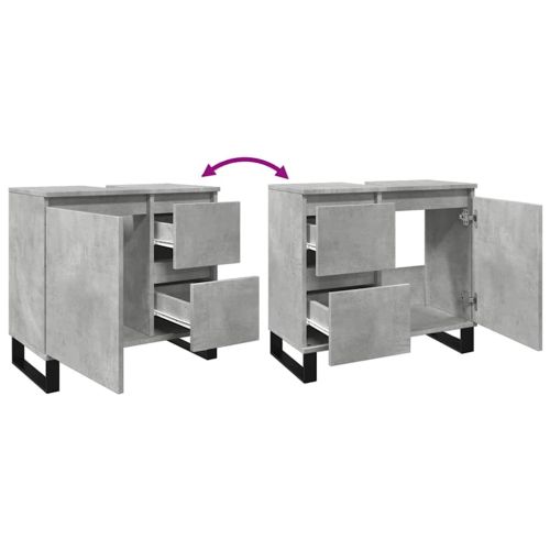 Шкаф за мивка за баня, бетонно сив, 65x33x60см, инженерно дърво