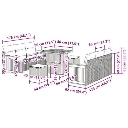 Градински Софа Комплект с възглавница 9 pcs Бежов и кремав