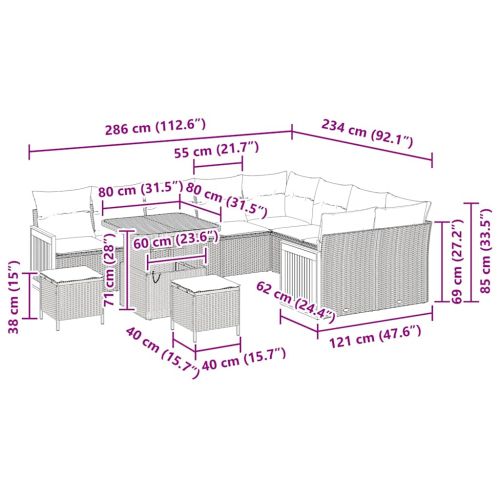 Градински Софа Комплект с възглавница 12 pcs Бежов и кремав