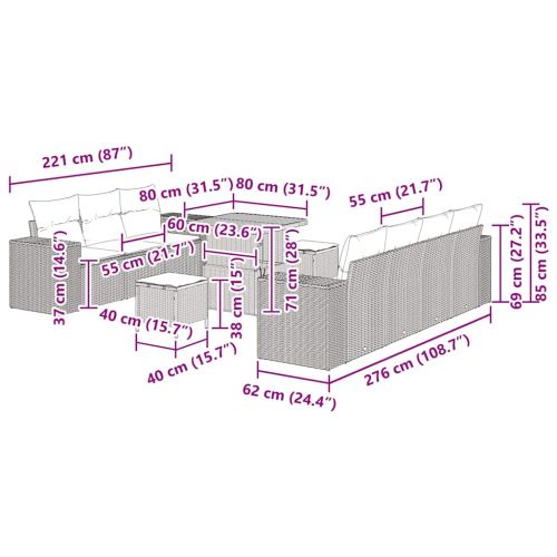 Градински Софа Комплект 10 pcs Бежово полиратан