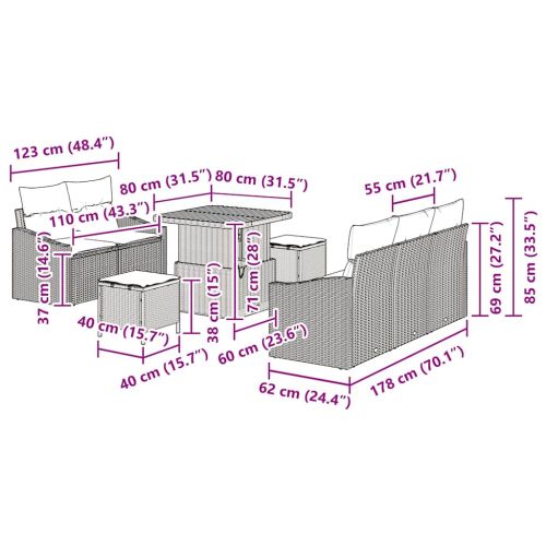 Градински Софа Комплект с възглавница 8 pcs Бежово Полиратан