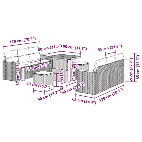 Градински Софа Комплект 9 pcs Бежово полиратан