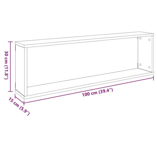 Стенни кубични рафтове 4 бр черни 100x15x30 см инженерно дърво