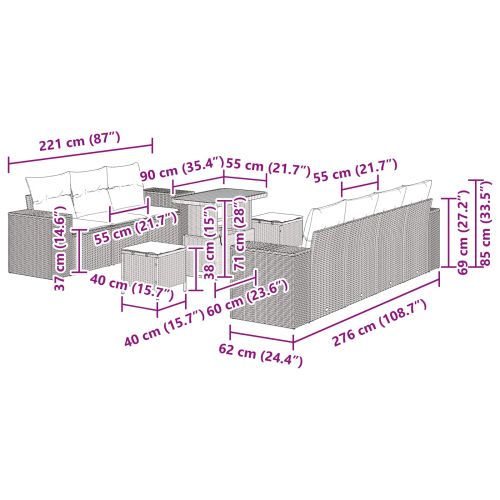 Градински Софа Комплект 10 pcs Черно полиратан