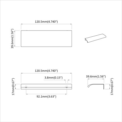 Дръжка 725 pcs Черно 120 x 39.6 x 17 мм Алуминий