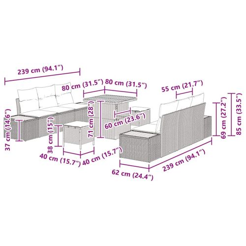 Градински Софа Комплект 9 pcs Бежово полиратан