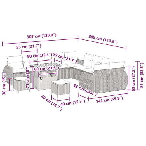 Градински Софа Комплект 13 pcs Черно полиратан