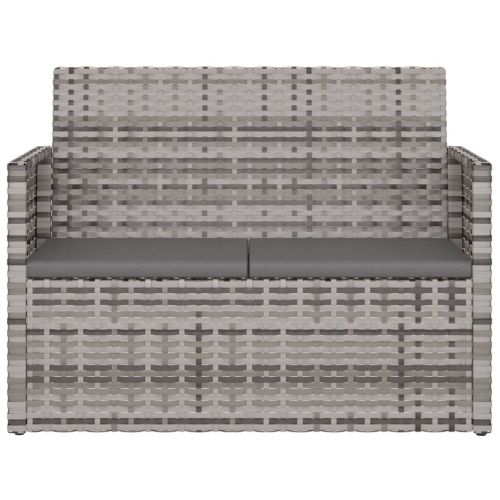 Градинска пейка с възглавници, сива, 105 см, полиратан
