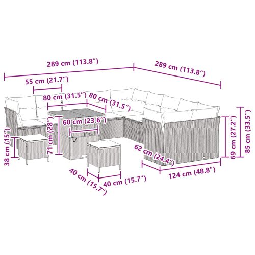 Градински Софа Комплект с възглавница 13 pcs Черно полиратан
