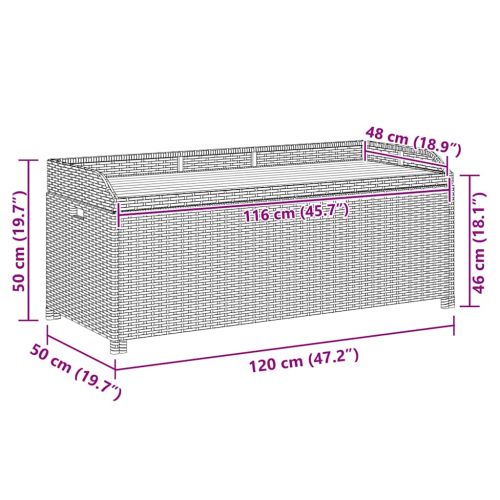 Градинска пейка за съхранение, 120 см, полиратан, сива