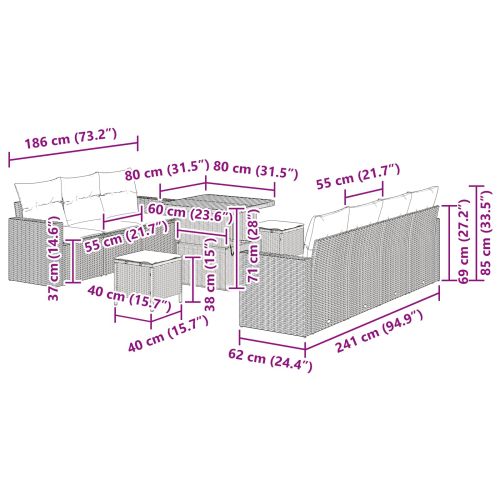 Градински Софа Комплект с възглавница 10 pcs Черно