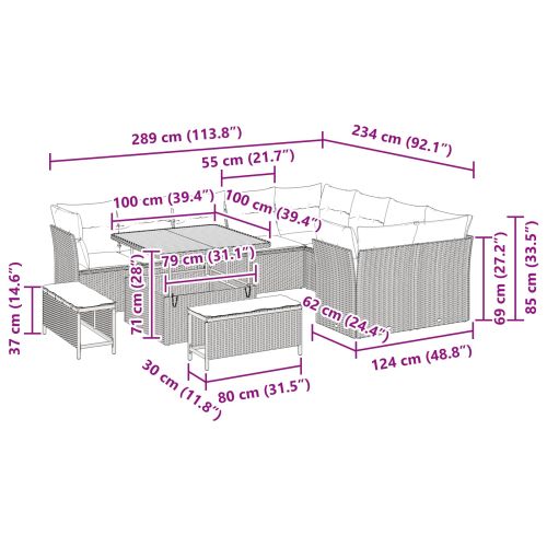 Градински Софа Комплект 12 pcs Черно полиратан