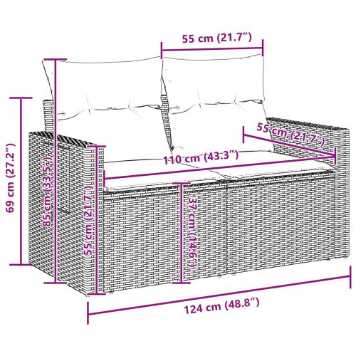 Градински Софа Комплект със съхранение 11 pcs Черно Полиратан