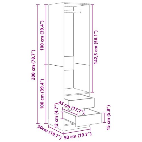 Гардероб с чекмеджета, бял, 50x50x200 см, ПДЧ