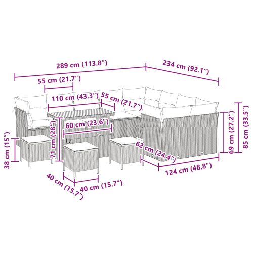 Градински Софа Комплект с възглавница 13 pcs Черно