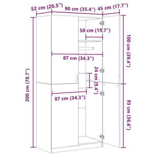 Гардероб, опушен дъб, 90x52x200 см, инженерно дърво
