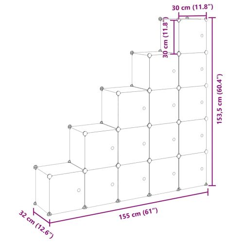 Органайзер за съхранение тип куб с 15 кубчета и вратички, прозрачен PP