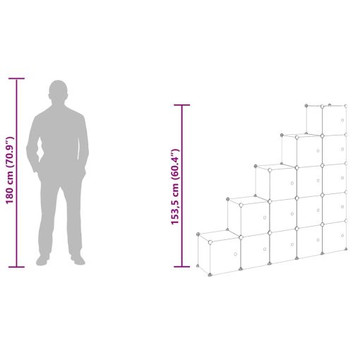 Органайзер за съхранение тип куб с 15 кубчета и вратички, прозрачен PP