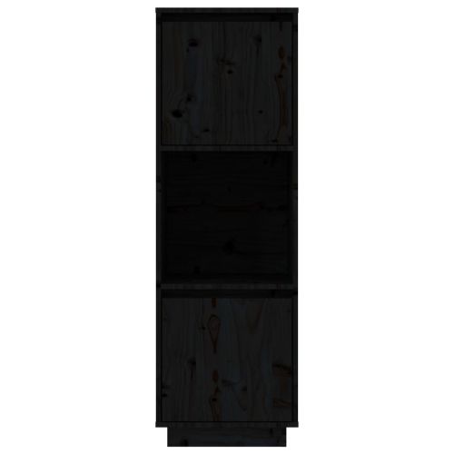 Висок шкаф, черен, 38x35x117 см, борово дърво масив