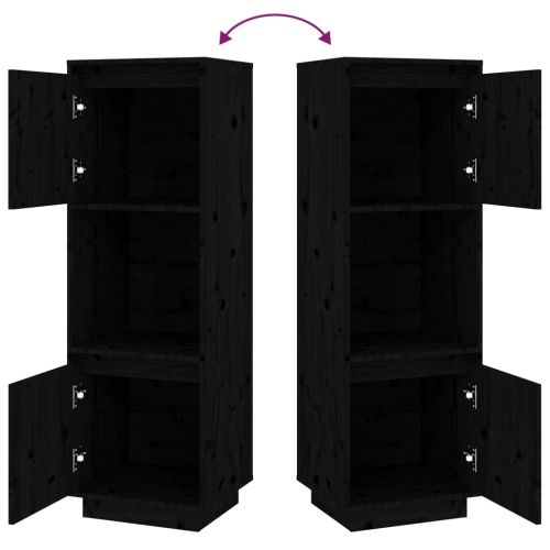 Висок шкаф, черен, 38x35x117 см, борово дърво масив