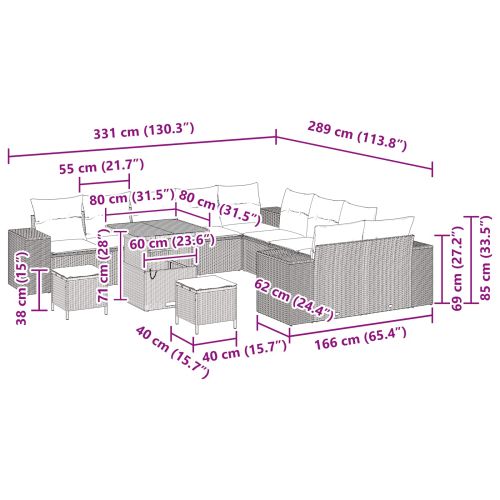 Градински Софа Комплект с възглавница 13 pcs Черно полиратан
