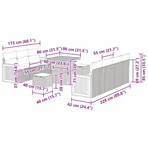 Градински Софа Комплект с възглавница 10 pcs бежово и кремаво