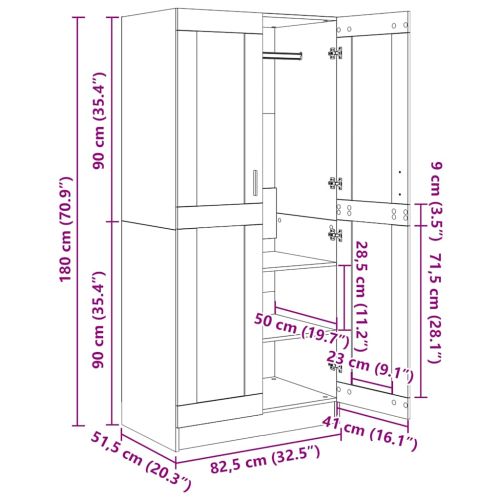 Гардероб, опушен дъб, 82,5x51,5x180 см, инженерно дърво