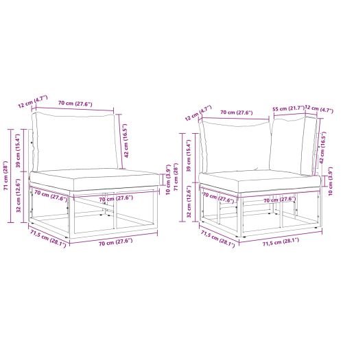 Градински Софа Комплект с възглавница 6 pcs Черно Алуминий