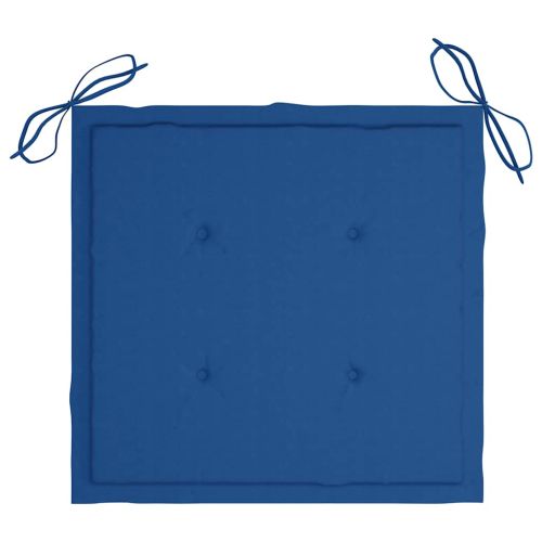 Градински столове с кралско сини възглавници 4 бр тик масив